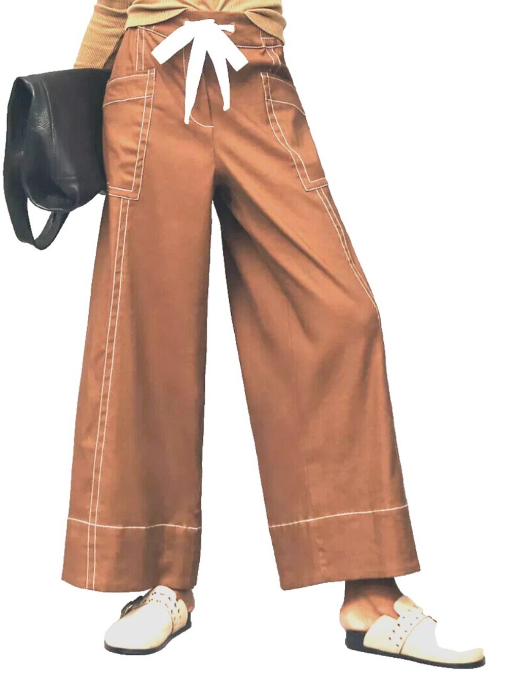 Maeve Wide-Leg Utility Pants in Tan L